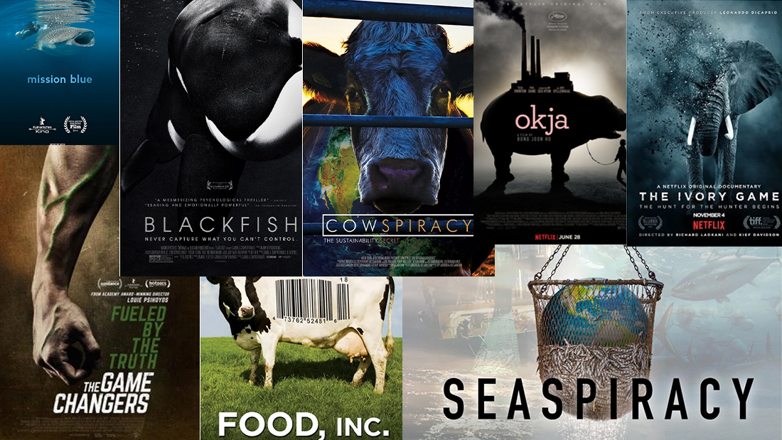 collage van vegan films en documentaires