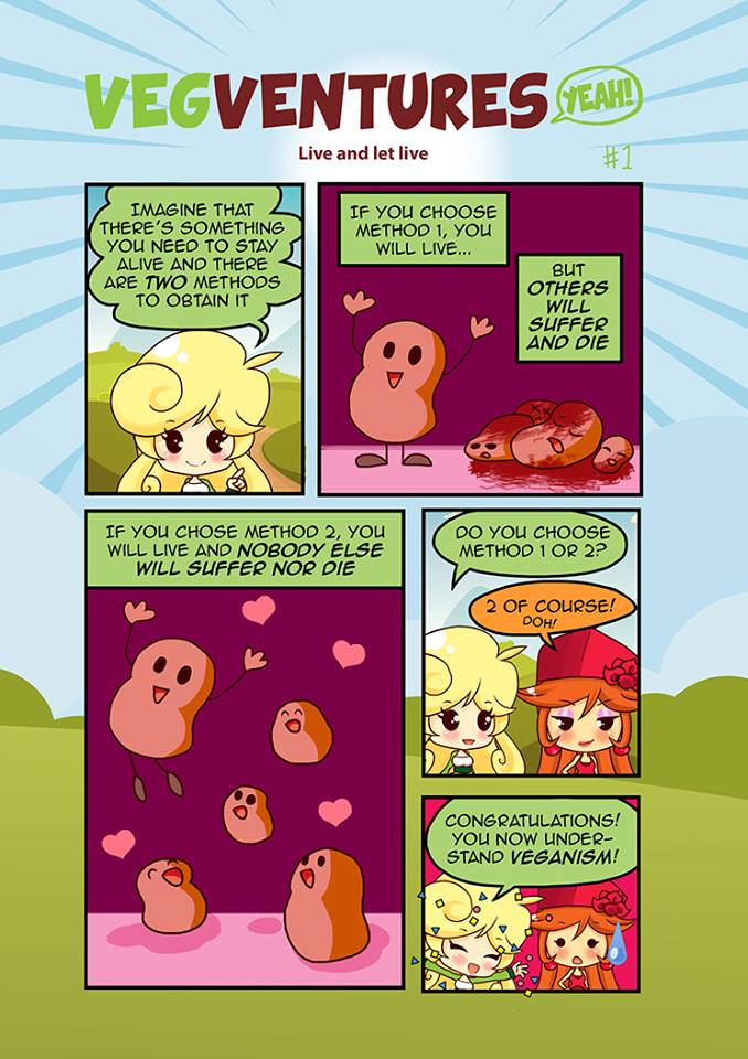 een stripverhaal waarin veganisme wordt uitgelegd