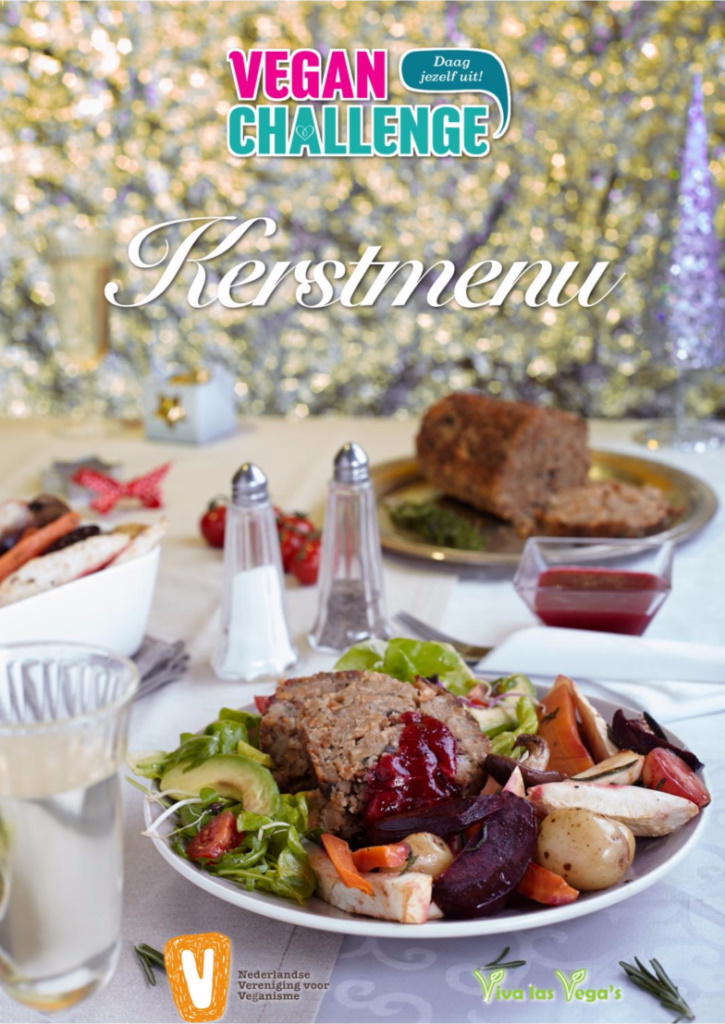 een vegan gerecht met de tekst 'Vegan Challenge Kerstmenu'