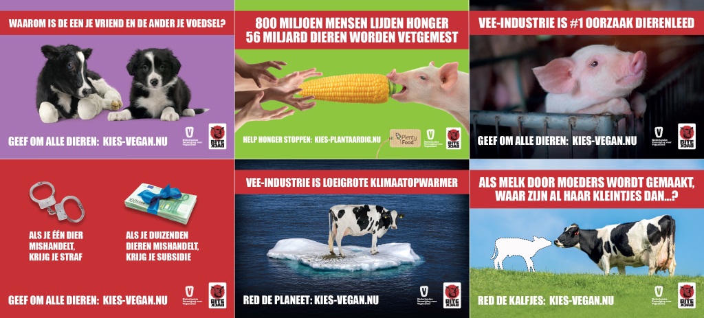 collage van 6 posters van Bite Back en NVV