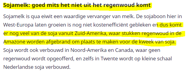 Tekst nu.nl voor rectificatie een rectificatie door nu.nl dat sojamelk toch niet uit regenwoud in de Amazone komt