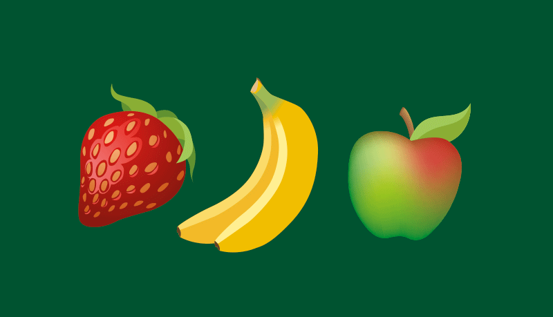 Fruit een aardbei, banaan en appel