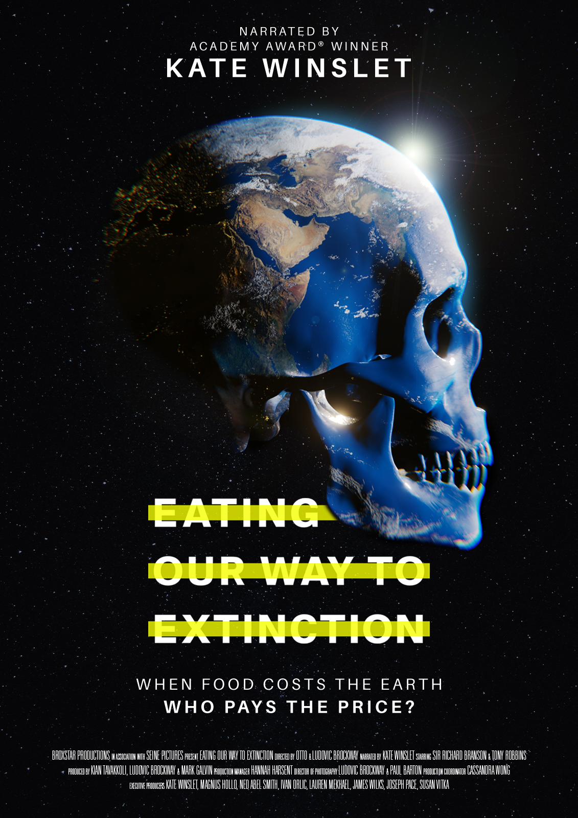 Eating our way to extinction movie poster Poster van de film Eating Our Way to Extinction, met daarop de aardbol in de vorm van een schedel