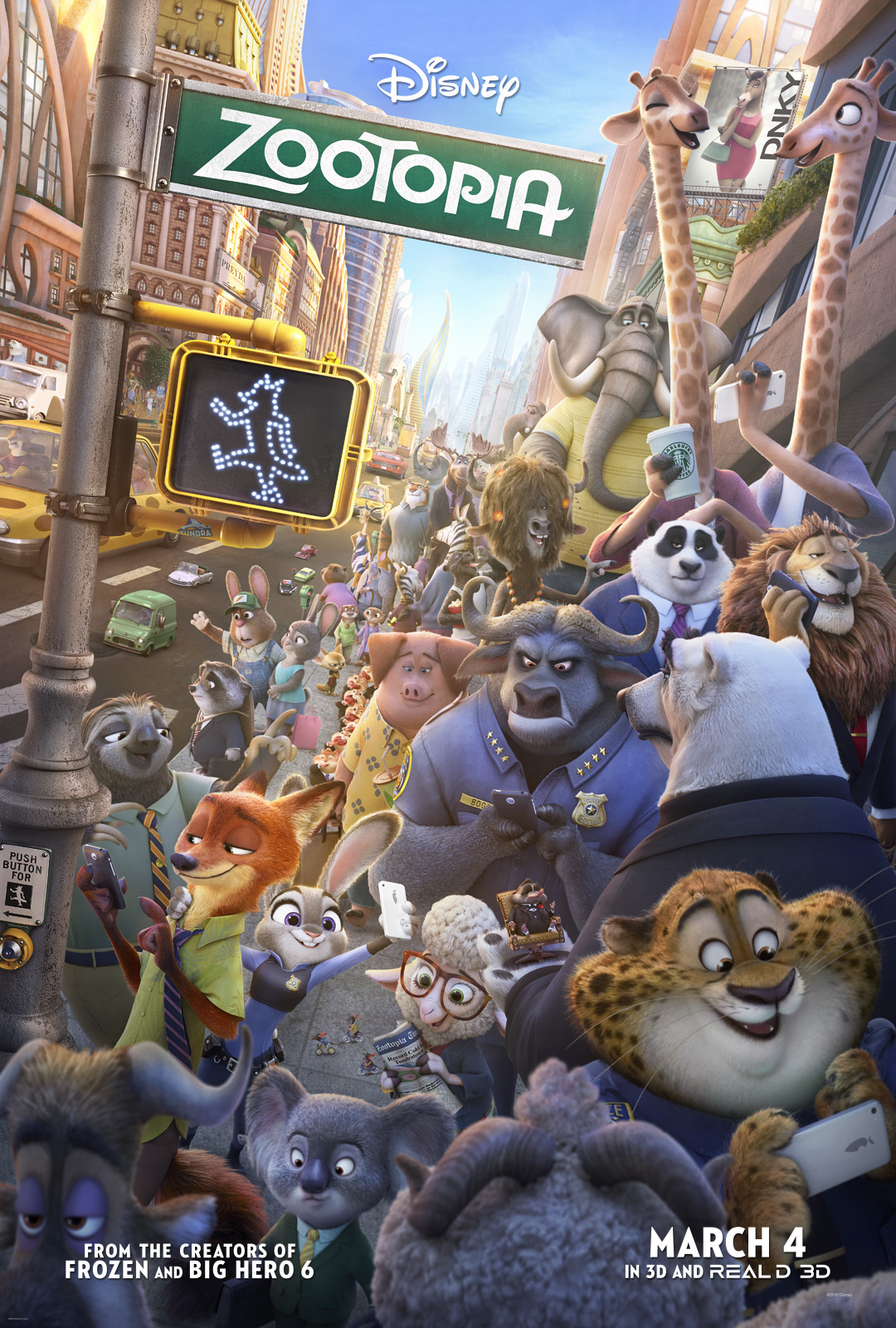 Zootopia movie poster Poster van de film Zootopia, waarop allerlei geklede cartoondieren in een drukke stad staan