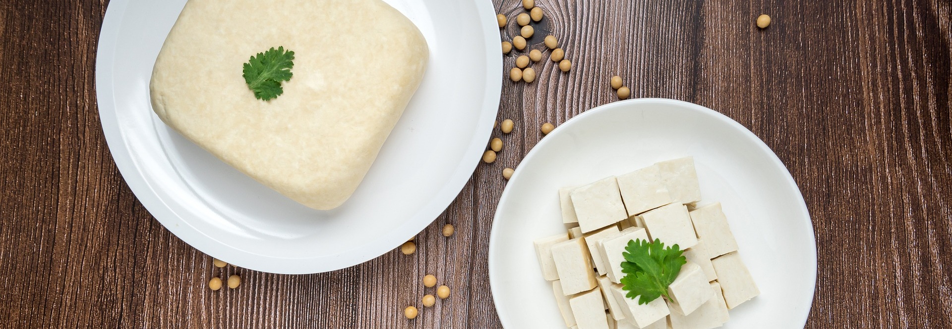 Een vegan kaas en vegan kaasblokjes op 2 borden