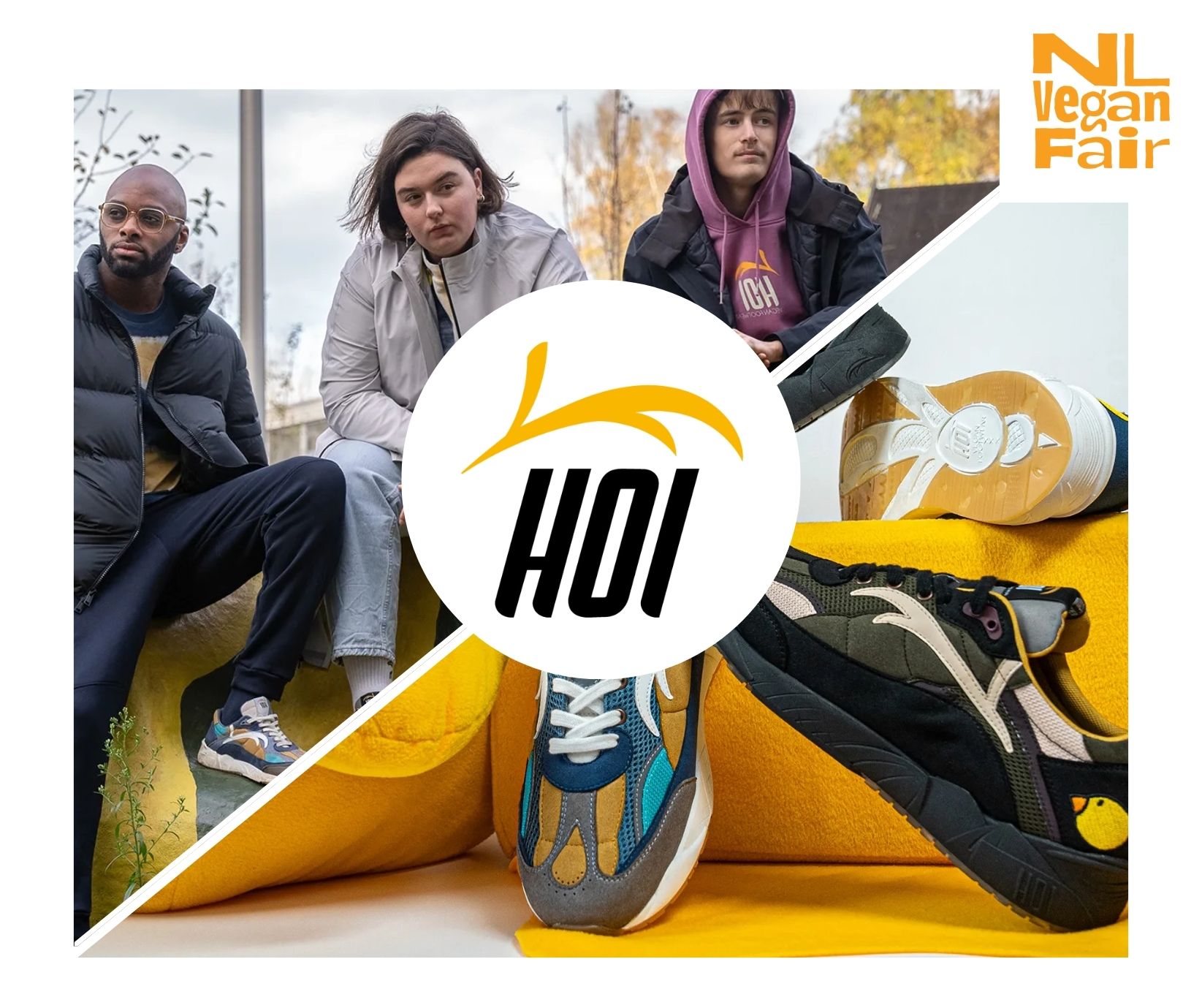 Hoi Footwear Drie mensen met verschillende sneakers van HOI.