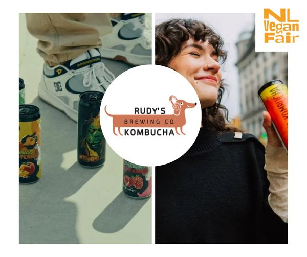 457494804_1049088439906690_9108639202083388008_n Schoenen met daarvoor op de grond blikjes met Rudy's Kombucha. Rechts daarvan geniet iemand van dat drankje.