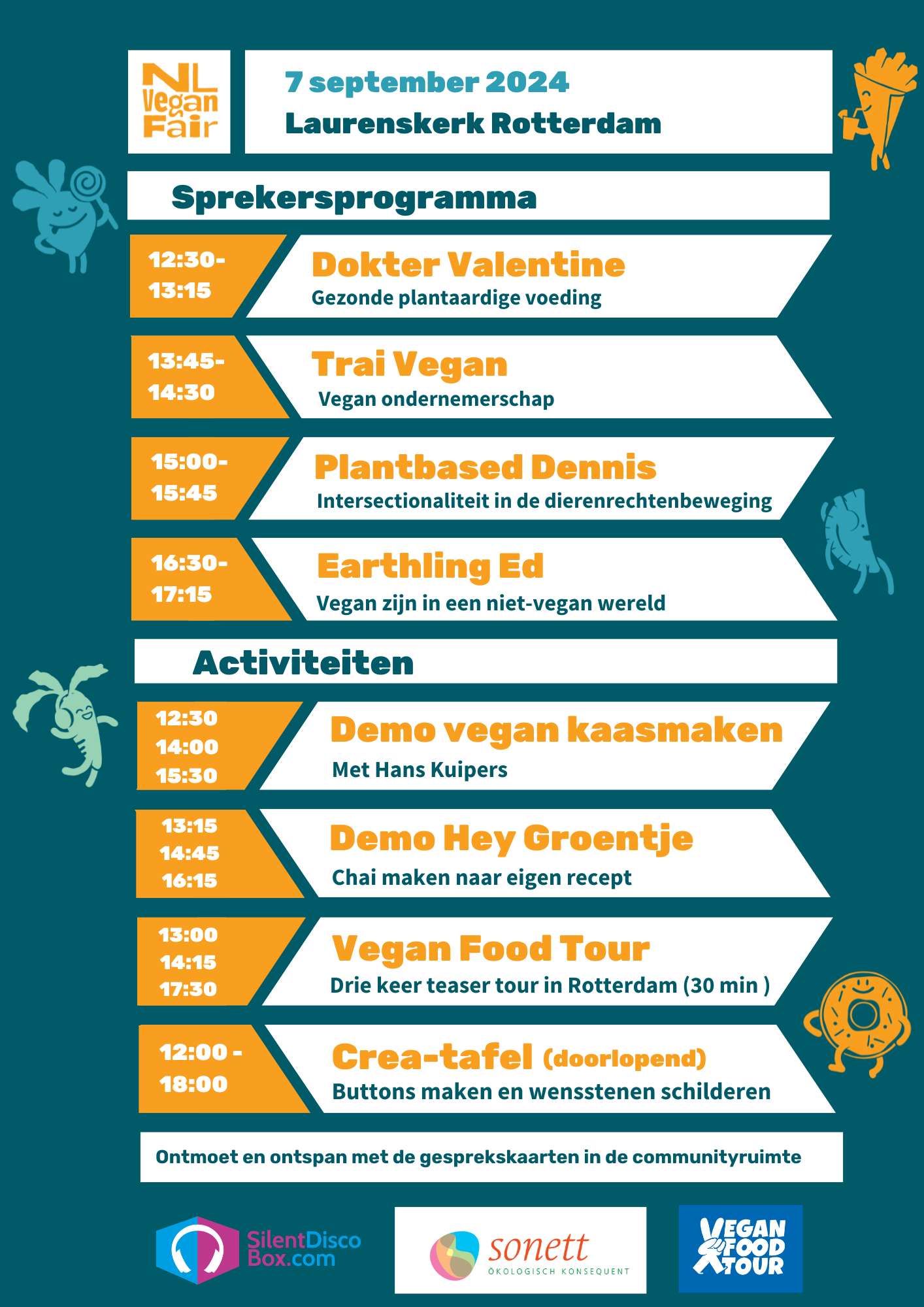 Poster programma NLVF 2024 (1) Programma-overzicht van de NLVegan Fair op 7 september 2024 in de Laurenskerk te Rotterdam