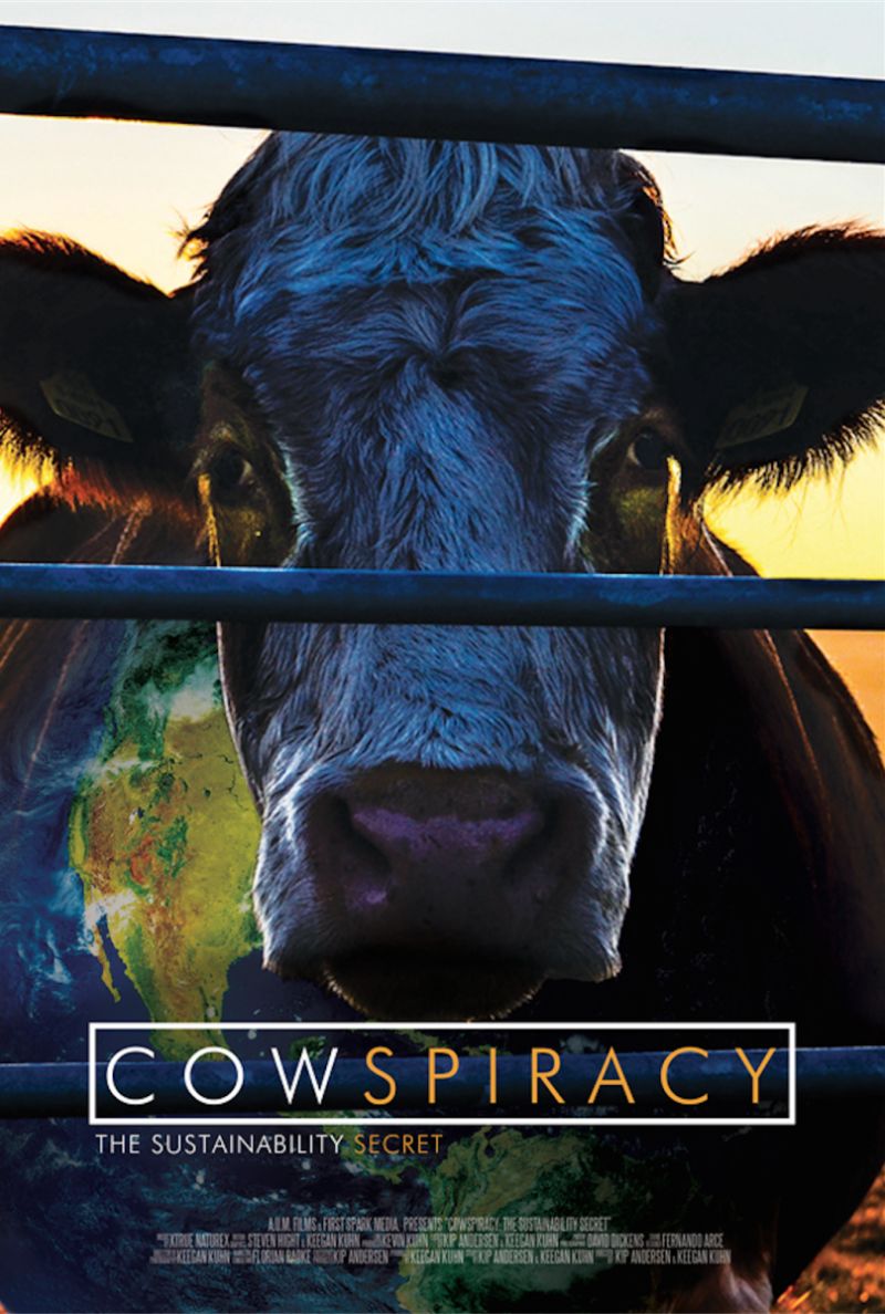 cowspiracy movie poster Poster van de film Cowspiracy, waarop een koe door de spijlen van een hek kijkt