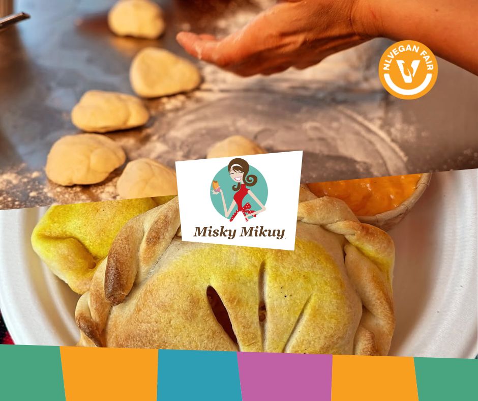Misky-Mikuy-NLVegan-Fair-2025 Collage van Zuid-Amerikaans eten met in het midden de tekst Misky Mikuy