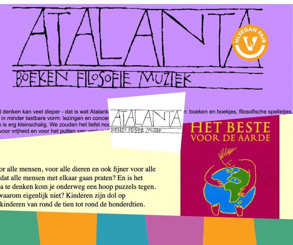 Atalanta-NLVegan-Fair-2025 Collage van allerlei teksten in verschillende kleuren, met groot de naam Atalanta