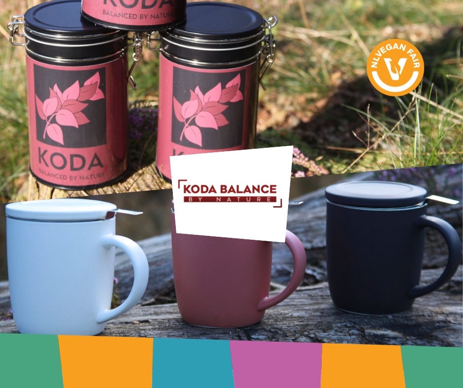 Koda-balance-nlvegan-fair-2025 Collage van een aantal potjes en kopjes, met in het midden de tekst: Koda Balance.